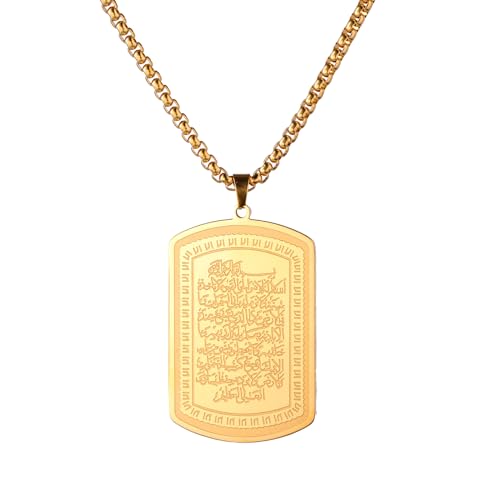 VASSAGO Collier Islamique pour Hommes Femmes Coranique Ayatul Kursi Collier Musulman Allah Collier en Acier Inoxydable Arabe Bijoux Cadeau