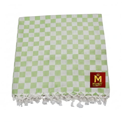Image of Handloom Bhagalpuri Cotton Silk Mix Dull Andi 3D Checked Chadar - Soft Grey Comforter & Odhnewali Blanket for All-Season Sleeping - (220x125cm - Size) (Green)