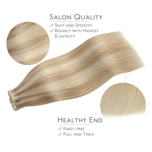 Image of WENNALIFE Tape in Hair Extensions Human Hair, 40pcs 100g 24 inch Dirty Blonde Highlighted Bleach Blonde Hair Extensions Real Human Hair Straight Tape in Extensions Invisible Human Hair Extensions