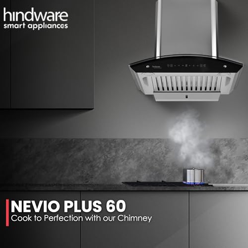 Image of Hindware Smart Appliances | Nevio Plus 60 cm Chimney | 1400 CMH | Curved Glass | Baffle Filter | Auto Clean | Touch Control, Motion Sensors | 10 Yrs Warranty on Motor & 2 Yrs on Product (Inox)