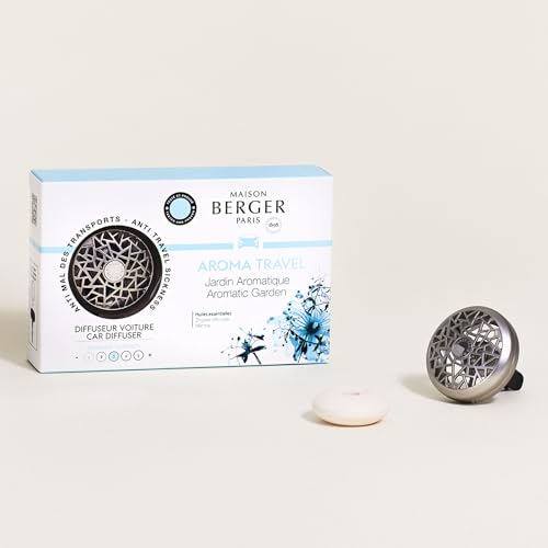 Image of MAISON BERGER Car Diffuser Set, Aroma Travel | Bergamot Mint Eucalyptus Notes, Refillable Vent Clip with Ceramic Refill, Passive 4-Week Diffusion, Made in France