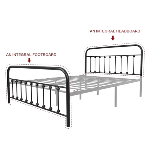 NEEBIRGELIA Black Metal Bed Frame Queen Size with Headboard and Footboard Single Platform Mattress Base,Metal Tube and Iron-Art Bed（Queen,Black）