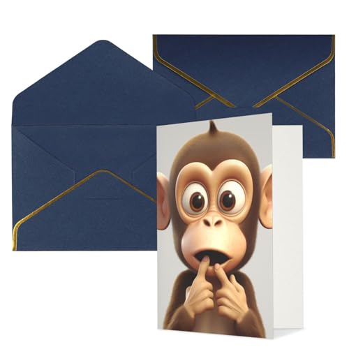 STVYUKL O[eBOJ[h t Thinking of You Card The Silent Monkey Happy Birthday  ҏ 󔒂̃J[h @ 4x6