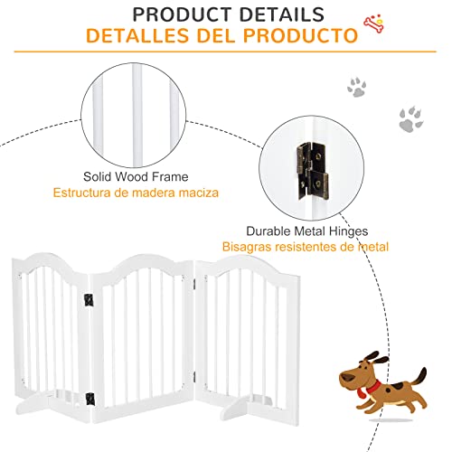 Miniatura 5 de Pawhut Barrera De Seguridad Para Perros Pequeños Plegable 154,5x61 Cm Barrera Para Perros En Casa De 3 Paneles Con Patas Anchos Para Escaleras Pasillos Blanco
