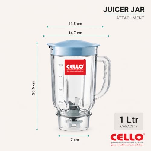 Image of CELLO Mixer Grinder Juicer Jar 1 Litre Transparent Polycarbonate Jar | Unbreakable, Durable & Lightweight | Universal Fit Mixer Grinder Replacement Jar for Blending & Juicing