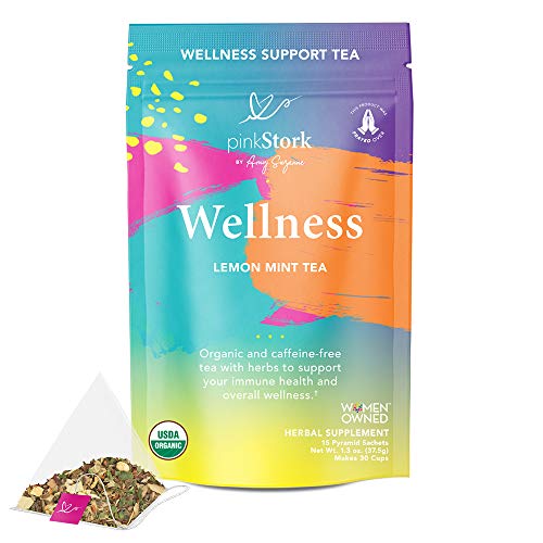 Pink Stork Immune Support Tea: Lemon Mint Wellness Tea, 100% Organic, Supports Immune Defense, Cough + Cold Relief, Echinacea, Elderberry, Women-Owned, 30 Cups