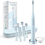 BarberBoss Schallzahnbürste für Erwachsene, Wiederaufladbare Elektrische Zahnbürste mit 5 Reinigungsmodi, 3 Intensitätsstufen, Smart Drucksensor, Timer & 6 Dupont Bürstenköpfe, QR-7304 (Himmelblau)