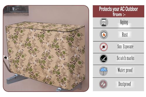 Image of The Furnishing Tree 2 Ton Split AC Cover for Indoor and Outdoor Units Floral Pattern Beige