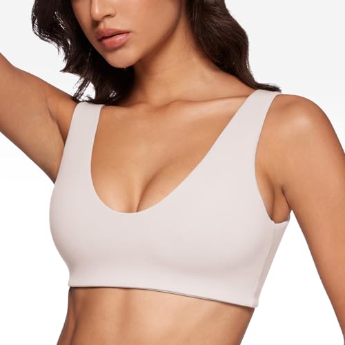 Image of INGIA Womens U-Neck Sports Bra Padded U Back Medium Impact Fitness Yoga Bar Workout Crop Top with Built in Bra