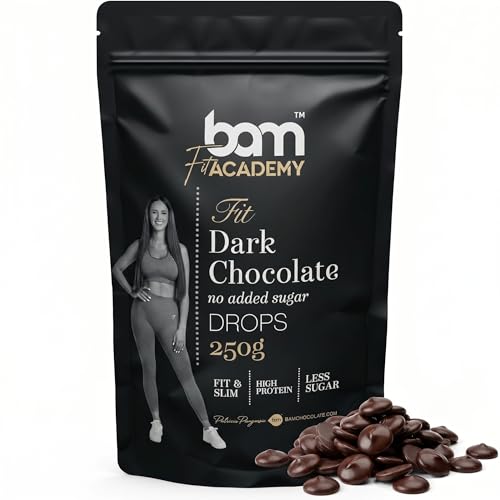 BAM Pepitas de Chocolate Negro Sin Azúcar 250 g – Chocolate para Fundir – 55.4% Cacao – Edulcorantes Naturales