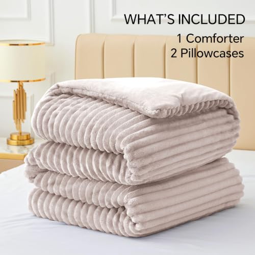 Image of BEDELITE Fleece Full Comforter Set, Fluffy Bed Set, Lotus Pink | Super Soft & Warm Bedding, Luxury Fuzzy Faux Fur Comforter for Winter, Heavy Plush Bedding, with 2 Pillowcases