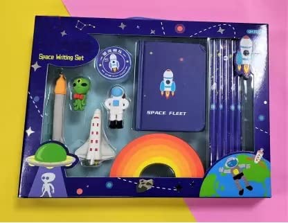 MIRTONICS Space Writing Stationery Set for Kids - Space Fleet /Astronaut Theme Set Return Gifts - Eraser, Pencil, Sharpener and 1 Diary (Set of 12)- Multi Color.