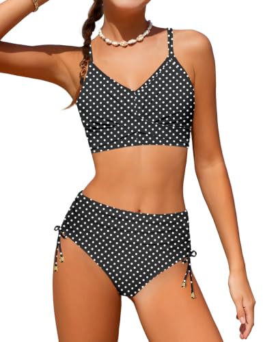 Image of Teen Girls Swimsuits V-Neck Bikini Set Bathing Suits Cross Straps Two Piece Swimwear with Drawstring