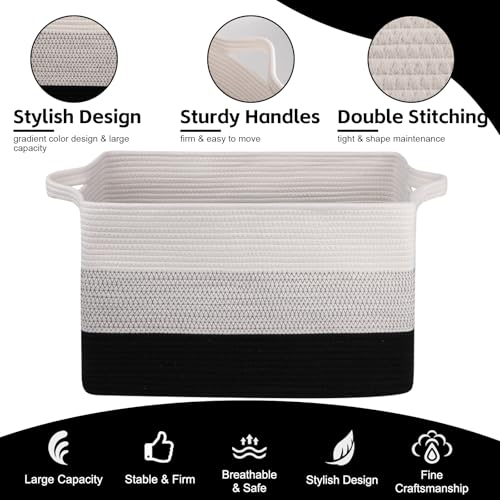 Image of OIAHOMY Extra Large Blanket Basket, 95L Cotton Rope Woven Laundry Basket, Toy Bin for Baby Room, Container for Blanket Storage in Living Room, 24''x17''x14'', Gradient Black