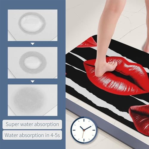 Tapis de bain super absorbant Red Lips séchage rapide et sécurité antidérapante optimale