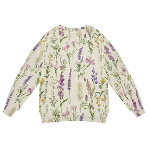 JUNZAN Spring Flowers Lavender Daisy Lily Beige Big Girls Pullover Hoodie Crewneck Fall Tops Shirts Party 4T2