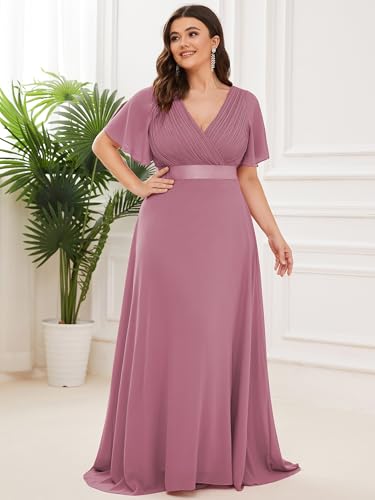 Image of Ever-Pretty Women's Chiffon Formal Evening Dresses for Curvy Women V-Neck Plus Size Floor Length Bridesmaid Dress Orchid 22