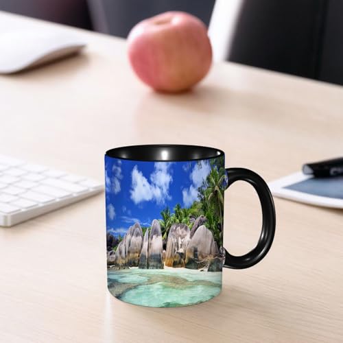 EMCLKS Mug en céramique, 330ml, tasse à thé, tasse cafe, tasse drole, cadeau drole, cadeau homme, mug cafe, Complexe hôtelier Beach Seychelles Seascape Resort