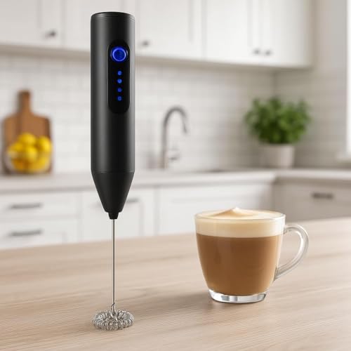 Image of Bonsenkitchen Handheld Milk Frother, Electric Hand Foamer Blender for Drink Mixer, Perfect for Bulletproof Coffee, Matcha, Hot Chocolate, Mini Battery Operated Milk Whisk Frother-Seafoam (Black)
