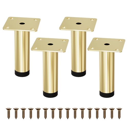 Mimhooy 10cm Adjustable Gold Furniture Legs Set of 4 for Cabinet Dresser DIY Shelf