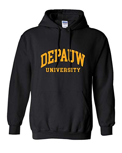CreateMyTee | DePauw 1 Color Gold Text Hooded Sweatshirt | (Black, Large)