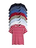 THE SET Mujeres Pack de 8 Camisetas de Manga Corta de canalé Navy/Blue/Red/Light Green/White/Stripe L