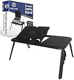 Portable Laptop Table - Stand Up Computer Desk – Create a Better Work Space With Adjustable Height and Tilt – Use Sitting or Standing - Quiet Cooling Fan – Lightweight Foldable Set With Bonus Case