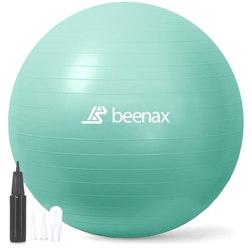 Beenax Thick Strong Exercise Pregnancy Ball 55cm 65cm 75cm, Anti-Burst Gym Swiss Ball with Pump Included for Yoga, Fitness, Labour, Pilates, Stability, Balance