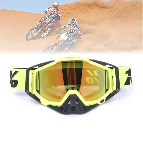 Motocross-Brille Mit Verspiegeltem, Motocross Lederbrille, Motorradbrille, Geeignet für Motorräder, Rennwagen, Offroad-Rennen, Offroad-Motorräder, Mountainbikes, Ski- Oder Offene Helme Usw, Gelb