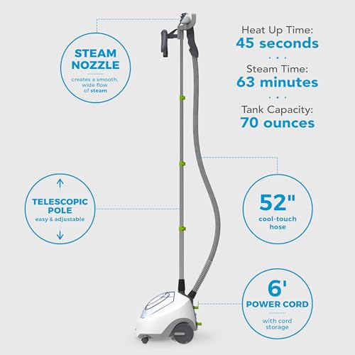 Steamfast SF-520 Full Size Fabric Steamer with Insulated Hose, Clothes Hanger, and Fabric Brush, Quick Heat-Up Time, 70-Ounce Water Tank, Chemical-Free Steam, Integrated Cord Wrap, White by Steamfast - Image 7