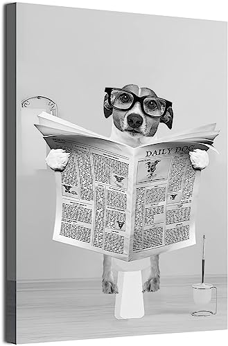 EPOKNQ Cuadros de lienzo de Highlandrind, divertidas imágenes de arte de animales en blanco y negro, para dormitorio, salón, decoración moderna, sin marco (perro con gafas, 30 x 40 cm)..