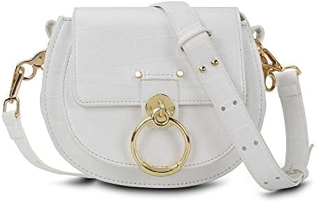 Ophlid Designer Ring Shoulder Bags for Women Leather Crossbody Purse with Chain … (white)