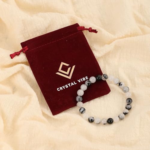 Crystal Vibe Manifestation Bracelet - Handmade Natural Black Rutile Tourmaline Quartz Stone Bracelet - 8mm Beaded Bracelet - Yoga Bracelet Gift for Him Her - Elastic Adjustable Size2
