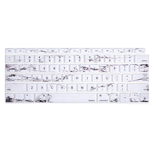 MOSISO Keyboard Cover Compatible with MacBook Air 13 inch 2019 2018 Release A1932 Retina Display with Touch ID, Waterproof Dust-Proof Protective Pattern Silicone Skin, White Marble
