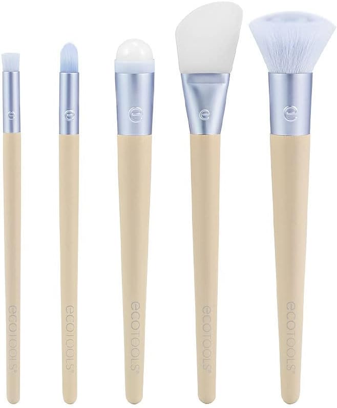 Kit de Pincéis EcoTools Elements Hydro-Flow para Aplicação de Cuidados da Pele e Maquiagem, Azul, 5 Peças