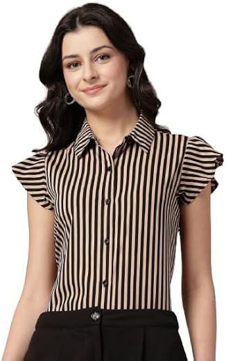 Style Quotient Women Black and White Formal Short Cap Sleeve Shirt