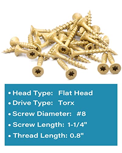 Image of Deck Screws, Exterior Wood Screws #8 x 1-1 /4 Inch 200 Pcs, Carbon Steel Star Drive and Coarse Threads, Anti-Corrosion, Tan Coated Screws for Decks, Fences and Other Outdoor Use | by IMSCREWS