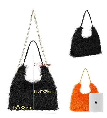 Large Furry Hobo Shoulder Crossbody Bag for Women Faux Fur Fuzzy Plush Purse and Handbag With Long Chain Strap2