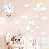 Elephant Wall Stickers Balloon Stars Cloud Wall Decals Baby Girl Room Decor for Nursery Peel and Stick Wall Decoration for Kids Bedroom Playroom and Party