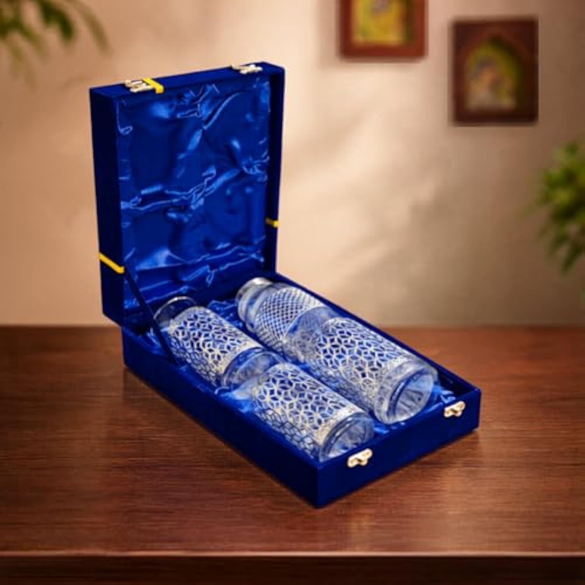 Royal Silver Plated Glass Water Bottle Set with 2 Glasses