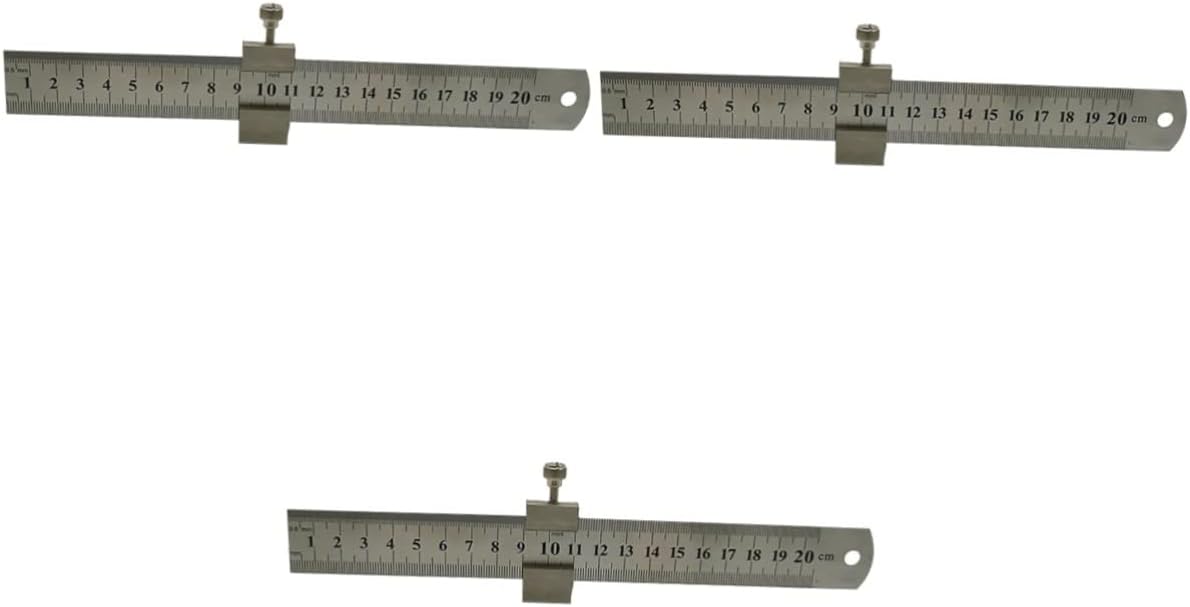 3sets Stainless Measuring Ruler with Ruler Stopper Engineering Tool for School Office Drawing and Various Measurement Needs