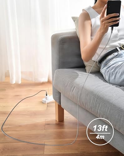Image of 13FT Chew Proof Metal USB-C to USB C Cable - Extra Long USBC Cable 60W Fast Charging & Data, Indestructible Stainless Steel Braided Cat Dog Chew Proof Type C Cord for iPhone 17 /16 /15 /Galaxy /Pixel /iPad
