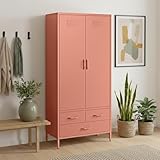 skølm Atria Kleiderschrank Metall – Metallschrank mit 6 Fächern, 2 Kleiderstangen & 3 Schubladen – Garderobenschrank in Terrakotta – Metallkleiderschrank 80 cm breit – Schlafzimmerschrank/Flurschrank