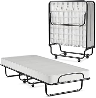 BestComfort Folding Bed with Memory Foam Mattress Cot Size, Portable Rollaway Bed for Adults, Foldable Guest Bed with Wheels, Space-Saving Sturdy Metal Frame, Made in Italy, 75 x 31 Inch