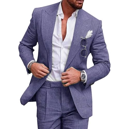 Costume en lin homme 2 pièces coupe slim avec blazer et pantalon chic