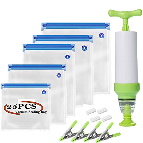 Sous Vide Bags Kit,V-Resourcing Reusable Free Food Vacuum Sealed Bags(25 Pcs) with Hand Pump,Practical for Food Storage & Cooking