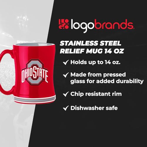Image of Logo Brands NCAA Ohio State Buckeyes 14oz Ceramic Relief Coffee Mug - Officially Licensed Mug, Sculpted 3D Logo and Team Colors - Comfortable Handle and Glossy Finish for College Sports Fans