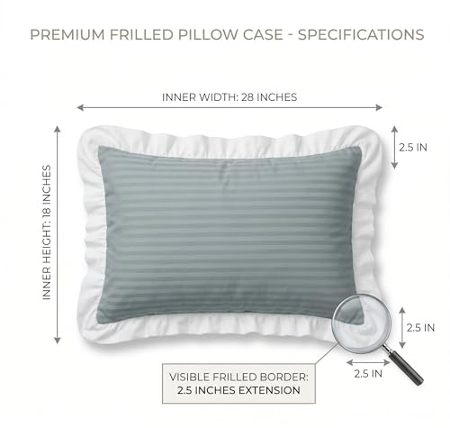 Image of VAS COLLECTIONS Cotton Pillow Covers Set of 4 (18x28 Inch) Rectangular Throw Pillow Cases with Frill Border, Envelope Closure Cushion Covers for Living Room, Bedroom & Diwan (Slate Grey)
