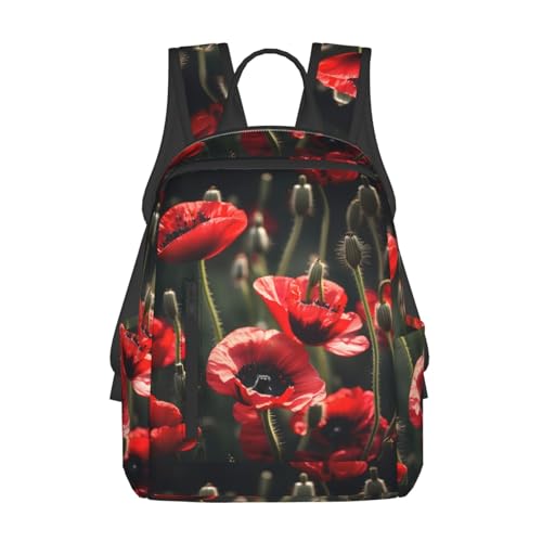 Sac à dos imprimé coquelicot rouge aux finitions soignées et toile noire