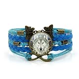 YMXCNM Woven Bracelets - Celtic Weiß Wolf Zeit Edelstein Armband Glas Snap Metall Perle Armband Unisex Freundschaft Geflochtenes Leder Armband Frauen Kinder, Blau